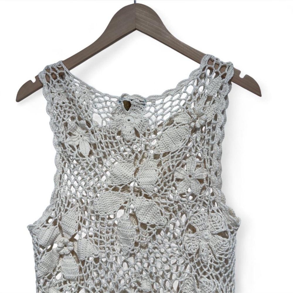 Skies Are Blue Ivory Floral Crochet Tank Top Sheer Blouse, Summer Boho Festival - Picture 6 of 8